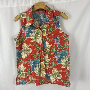 Eddie Bauer 100% Linen Floral Cottage Core Button Up Sleeveless Top Women's Smal